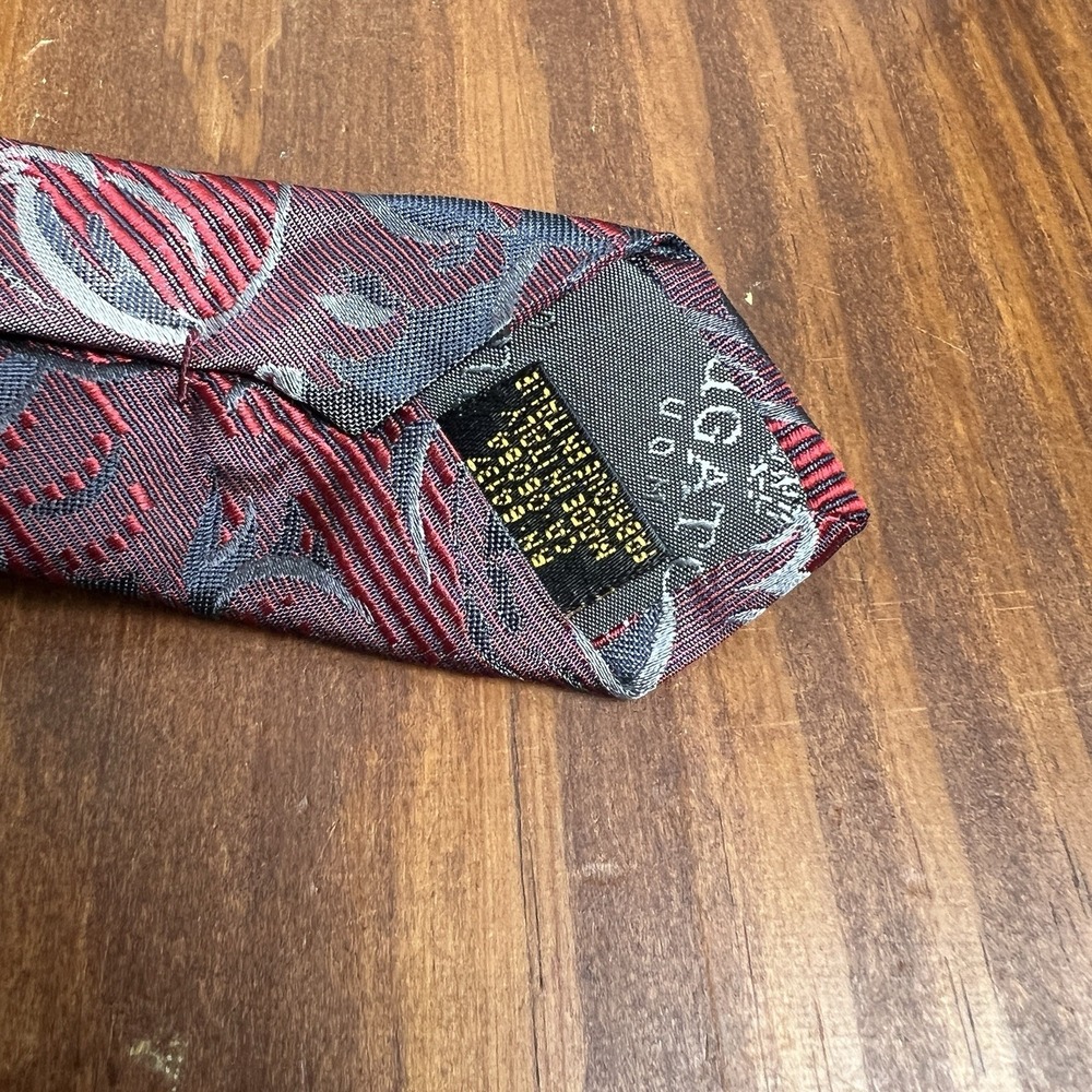 BUGATCHI UOMO Red Silver White Black Leaf Silk Woven Necktie TIE 58"L x 4"W - Picture 5 of 12